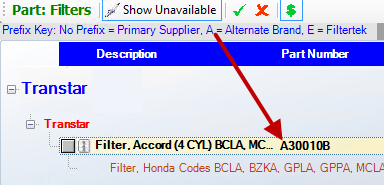 The A in the prefix legend pointing to a part number that begins with the letter A.